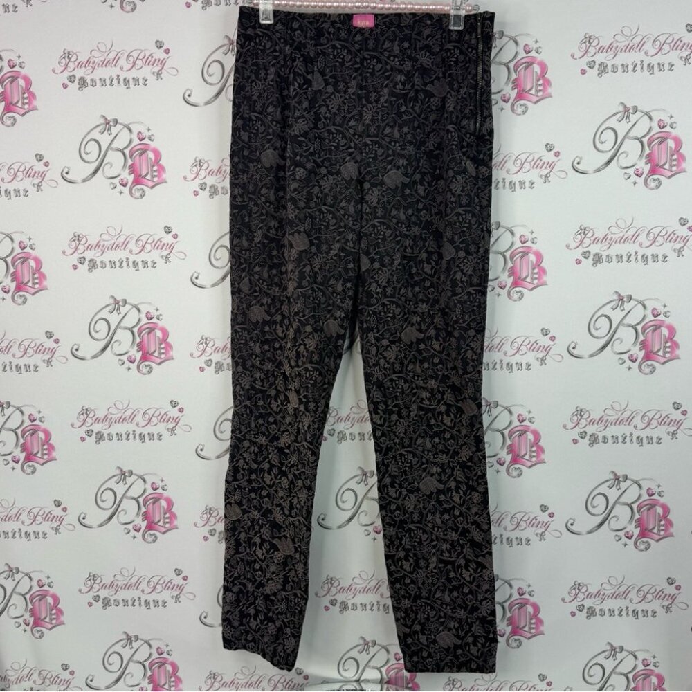 Kyra & Ko pants tights leggings style zip up flowers lace Black Floral Trousers